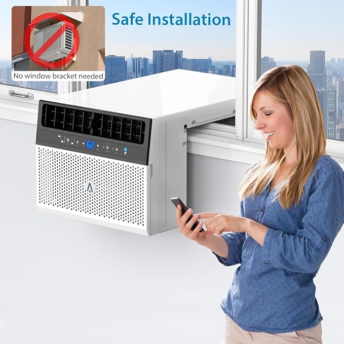 6,000 BTUs Window Air Conditioner, U-Shaped Adjustable Depth, Window AC Unit with Washable Filter, Remote Control, Ultra