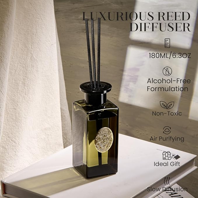 6.3 oz Large Reed Diffuser Set | Bamboo Scent Oil Diffuser with Sticks | Hotel Collection made from natural materials