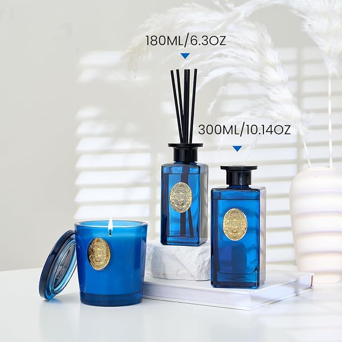 6.3 oz Large Reed Diffuser Set | Ocean Escape Scent Oil Diffuser with Sticks | Hotel Collection made from natural materials