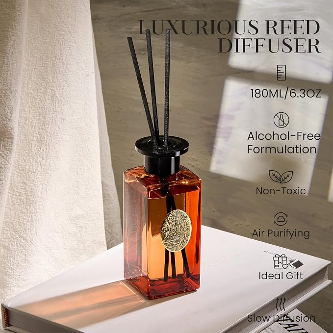 6.3 oz Large Reed Diffuser Set | Orange Goji Scent Oil Diffuser with Sticks | Hotel Collection made from natural materials