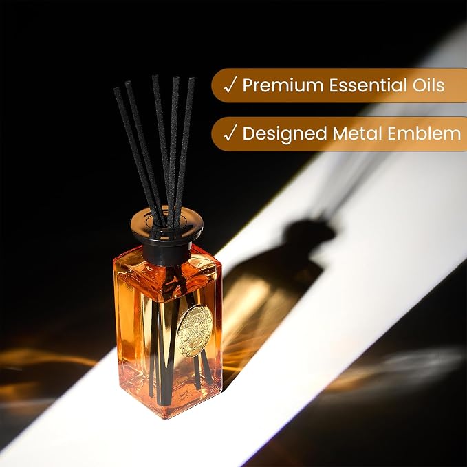 6.3 oz Large Reed Diffuser Set | Pumpkin Apple Pie Scent Oil Diffuser with Sticks | Hotel Collection made from natural