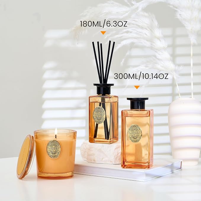 6.3 oz Large Reed Diffuser Set | Pumpkin Apple Pie Scent Oil Diffuser with Sticks | Hotel Collection made from natural