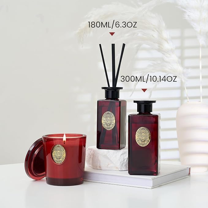 6.3 oz Large Reed Diffuser Set | Red Camelia Scent Home Oil Diffuser with Sticks | Hotel Collection made from natural