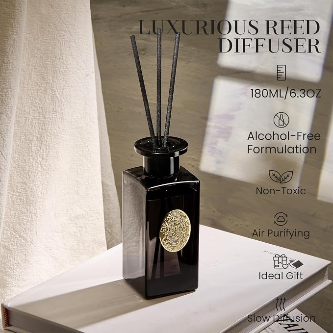 6.3 oz Large Reed Diffuser Set | Sandalwood Vanilla Scent Oil Diffuser with Sticks | Hotel Collection made from natural