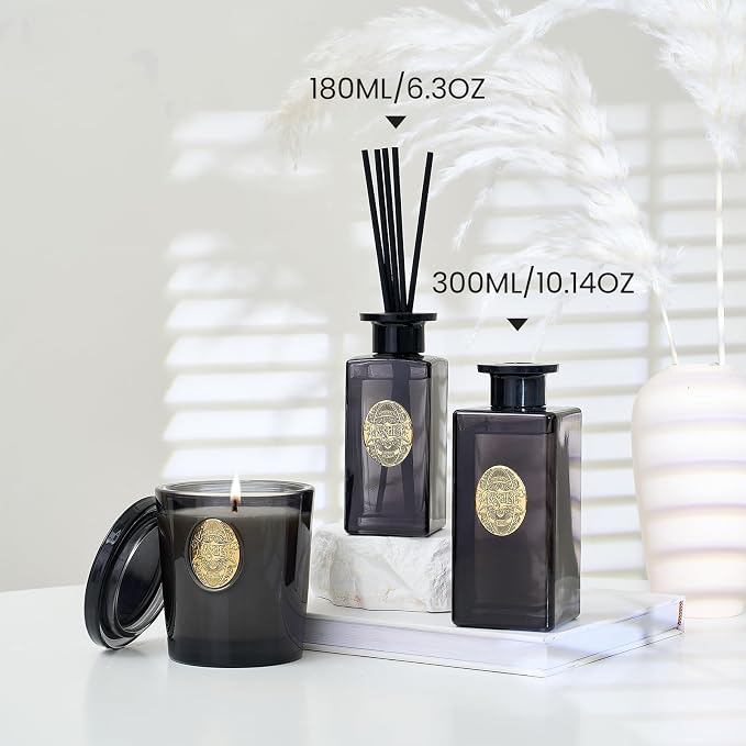 6.3 oz Large Reed Diffuser Set | Sandalwood Vanilla Scent Oil Diffuser with Sticks | Hotel Collection made from natural