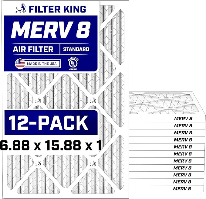 6.88x15.88x1 Air Filter (MERV 8) (12-Pack) Dust & Allergy Control AC Furnace Filters, MADE IN USA, HVAC, Pleated, product