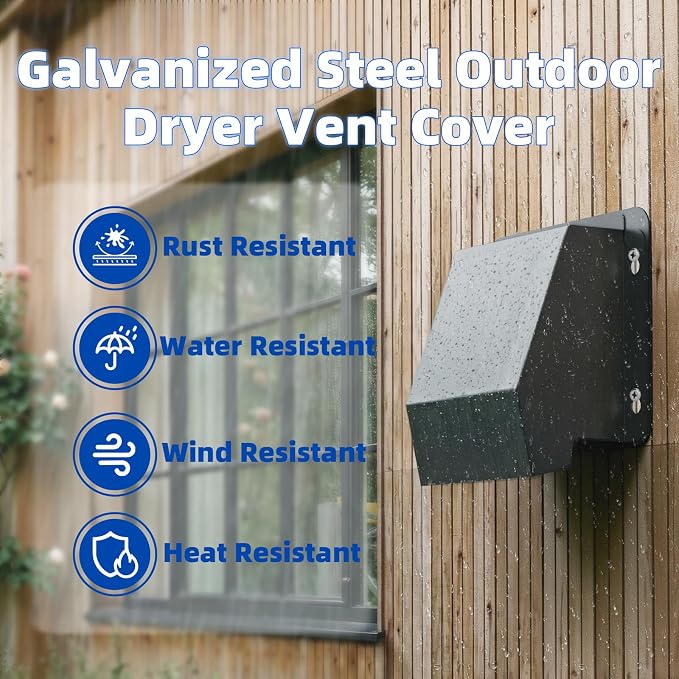 6" Dryer Vent Cover Outside with Screen, Hooded Wall Vent with Flange for Exterior Wall, Galvanized Steel, alternate view 3