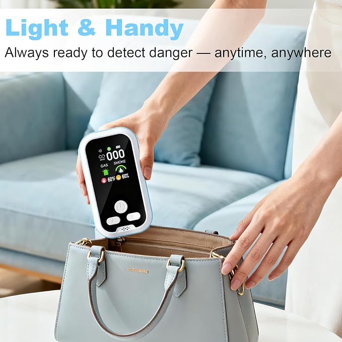 6-in-1 Carbon Monoxide Detector 2 Pack Combo with LCD Display, Detects CO, Natural Gas, Smoke, Temperature, Humidity for
