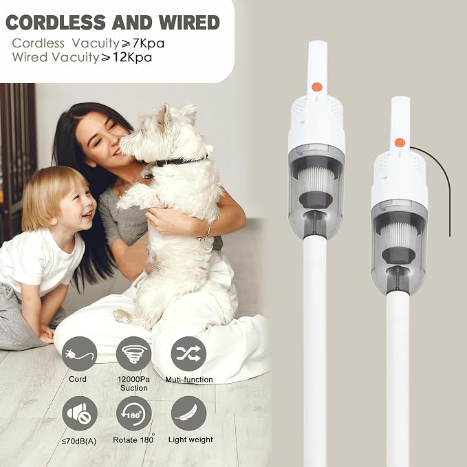 6-in-1 Lightweight Stick Vacuum Cleaner with 350W Powerful Motor, Mini Portable Household Handheld Vacuum Cleaner for