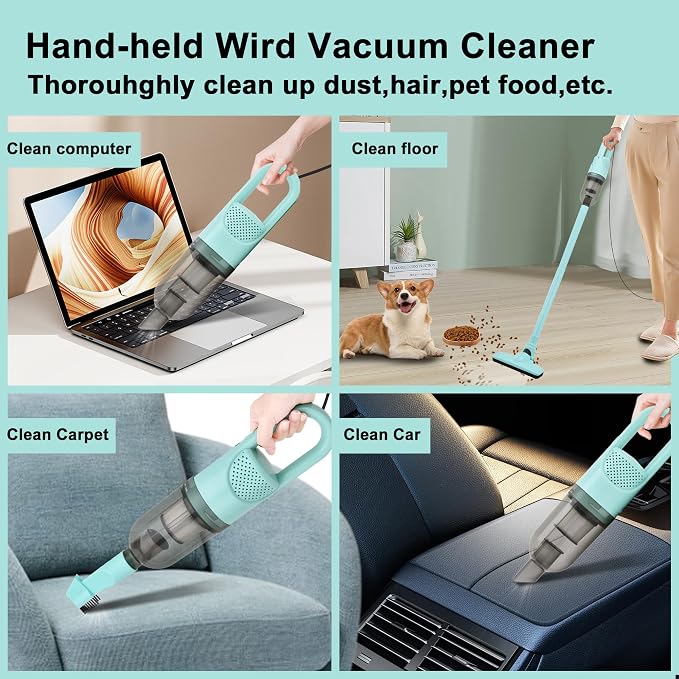 6-in-1 Lightweight Stick Vacuum Cleaner with 350W Powerful Motor, Mini Portable Household Handheld Vacuum Cleaner for