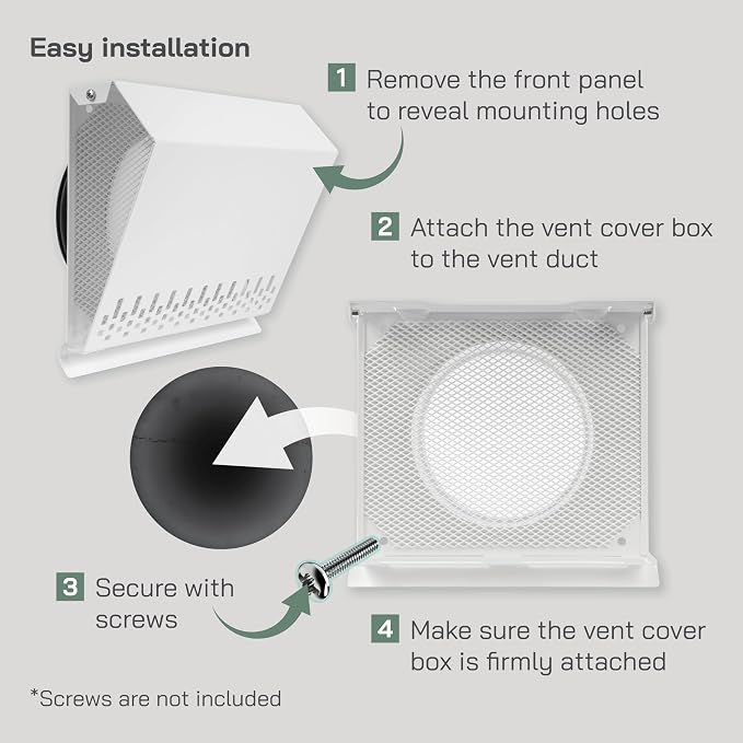 6" Inch Air Supply Vent Cover with Rubber Gasket - White Galvanized Steel - Robust Weatherproof Outdoor Air, alternate view 4