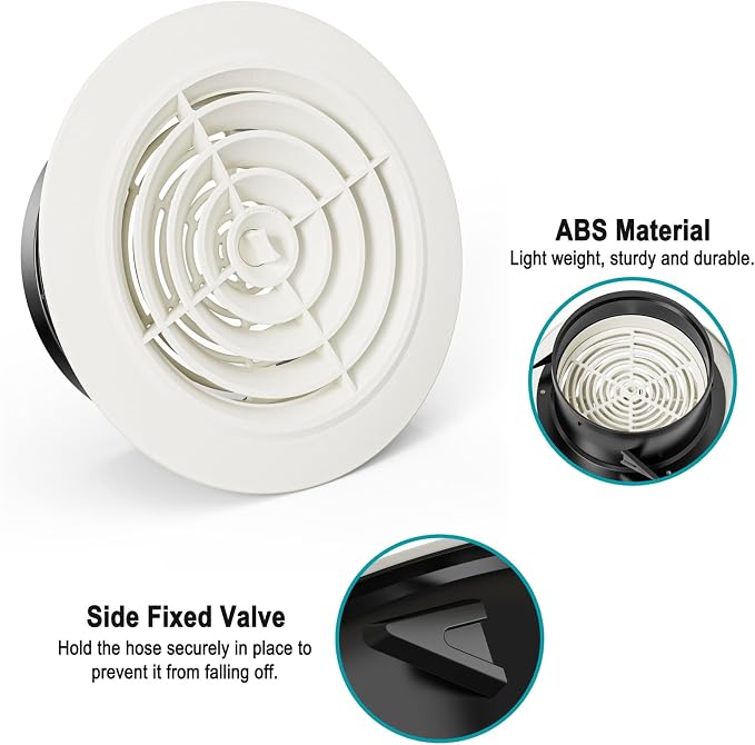 6 Inch Air Vent Cover, 2-Pack Adjustable ABS Louver Grille Cover, Round Exhaust Vent Fit for Bathroom Office Kitchen