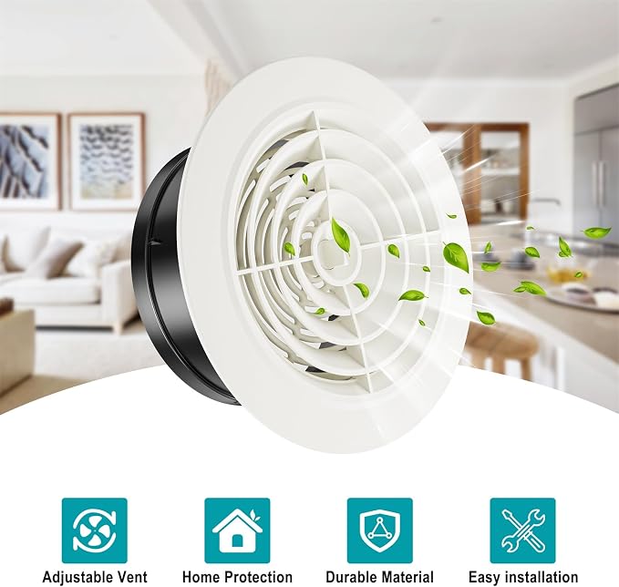 6 Inch Air Vent Cover, 2-Pack Adjustable ABS Louver Grille Cover, Round Exhaust Vent Fit for Bathroom Office Kitchen