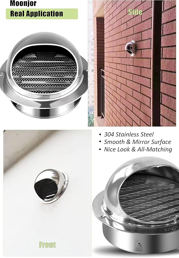 6-inch Air Vent Exterior Cover, Thicken 304 Stainless Steel Round Extractor Wall External Cover for Apartment, Villa, Flats