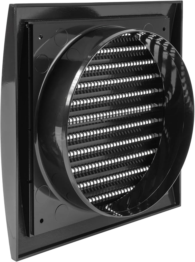 6 Inch Black Dryer Vent Hood/Duct Cover for Walls or Ceiling/ABS Plastic Louvered Air Grille with Built-In Mesh, alternate