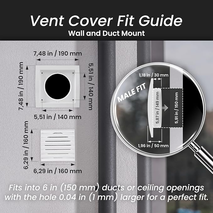 6 Inch Brown Dryer Vent Cover/Duct Cover for Walls or Ceiling/ABS Plastic Louvered Air Grille with Built-In Mesh