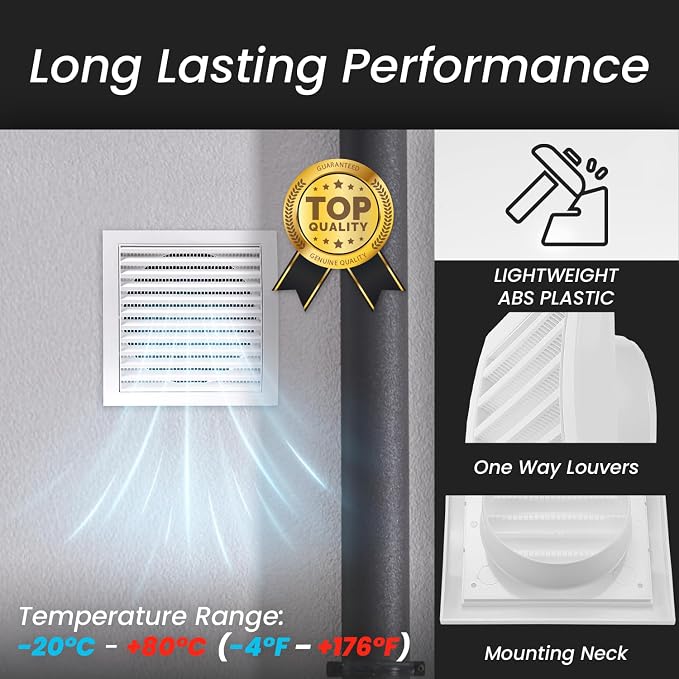 6 Inch Brown Dryer Vent Cover/Duct Cover for Walls or Ceiling/ABS Plastic Louvered Air Grille with Built-In Mesh