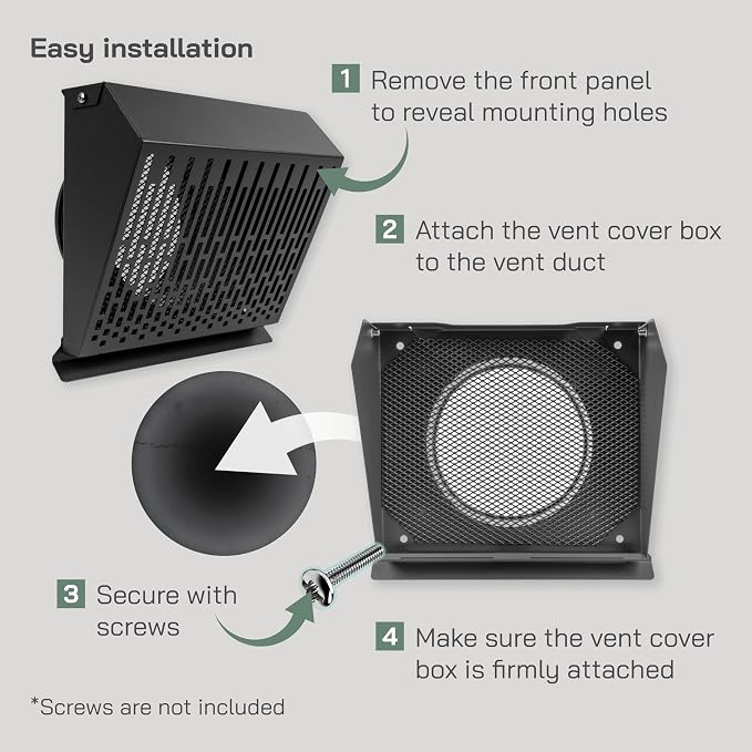 6" Inch Exhaust Vent Cover with Rubber Gasket - Graphite Black Galvanized Steel - Robust Weatherproof Outdoor, alternate view