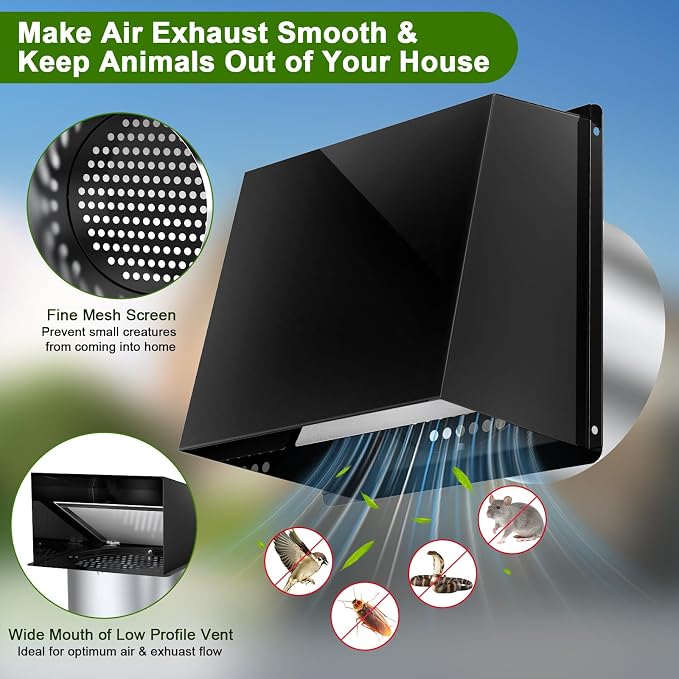 6 Inch Hooded Wall Vent, Dryer Wall Vent Cover Outside with Screen and Damper, Wall Exhaust Vent Cover, Outdoor Air Vent Cap