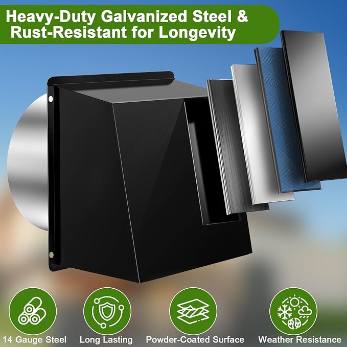 6 Inch Hooded Wall Vent, Dryer Wall Vent Cover Outside with Screen and Damper, Wall Exhaust Vent Cover, Outdoor Air Vent Cap