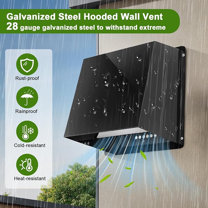 6 Inch Hooded Wall Vent, Dryer Wall Vent Cover Outside with Screen and Damper, Wall Exhaust Vent Cover, Outdoor Air Vent Cap