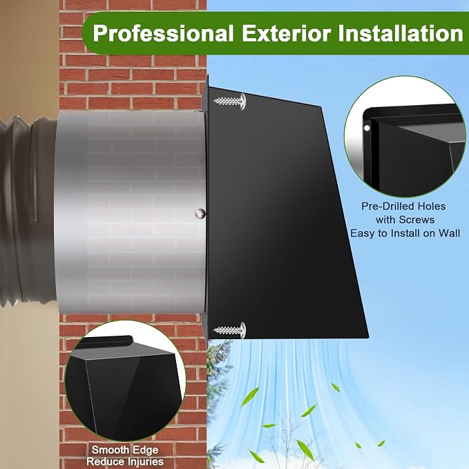 6 Inch Hooded Wall Vent, Dryer Wall Vent Cover Outside with Screen and Damper, Wall Exhaust Vent Cover, Outdoor Air Vent Cap
