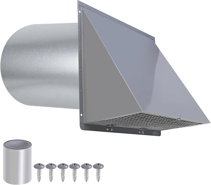 6 Inch Hooded Wall Vent with Screen and Damper,6 Inch Exhaust Vent Cover Cap for Outdoor Kitchen Range Hood Dryer