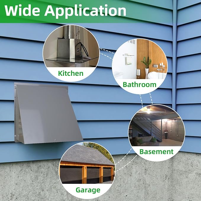 6 Inch Hooded Wall Vent with Screen and Damper,6 Inch Exhaust Vent Cover Cap for Outdoor Kitchen Range Hood Dryer