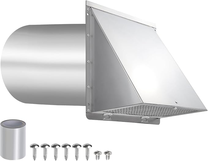 6 Inch Hooded Wall Vent with Screen and Damper,6 Inch Exhaust Vent Cover Cap for Outdoor Kitchen Range Hood Dryer