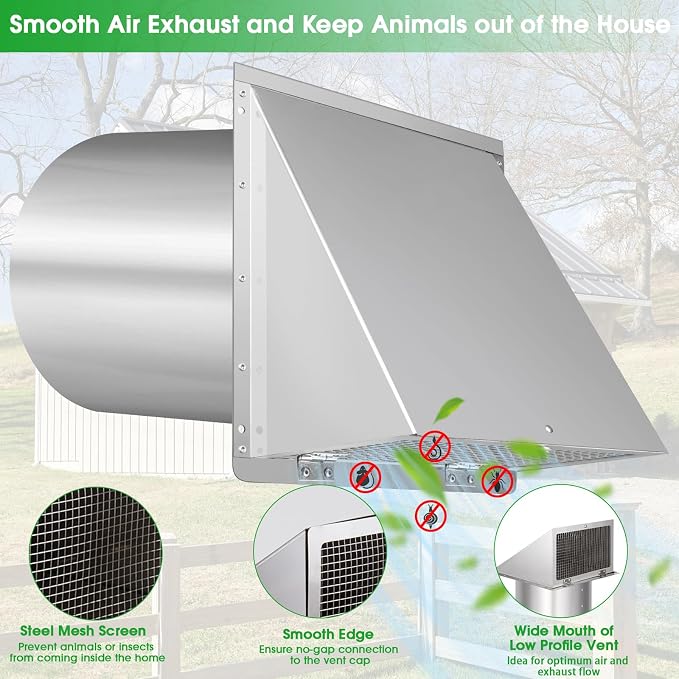 6 Inch Hooded Wall Vent with Screen and Damper,6 Inch Exhaust Vent Cover Cap for Outdoor Kitchen Range Hood Dryer