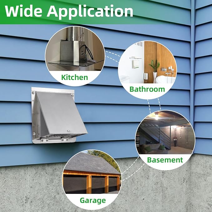 6 Inch Hooded Wall Vent with Screen and Damper,6 Inch Exhaust Vent Cover Cap for Outdoor Kitchen Range Hood Dryer
