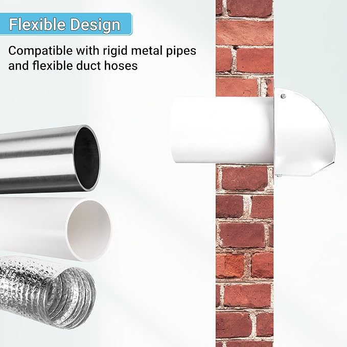 6 Inch Hooded Wall Vent with Screen, Damper, 8-1/4" Length Duct, 14 Gauge Steel Vent Covers for Wall, Wall Vent, alternate