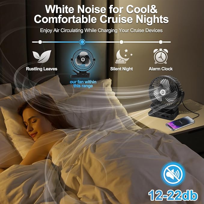 6 inch Magnetic Cruise Fan with 12000mAh Rechargeable Battery, 3-Speed Control, LED Light, Timer, Clip & Power Output