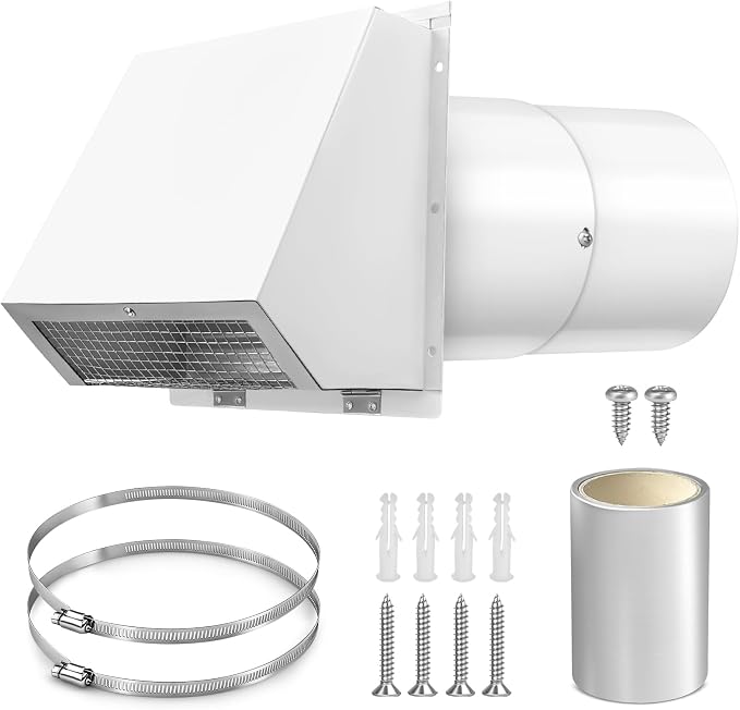 6 Inch Microwave Vent Cover Outdoor Hooded Wall Vent Range Hood Wall Exhaust Vent Cover for Kitchen, Garage, Fits 6’’ Round