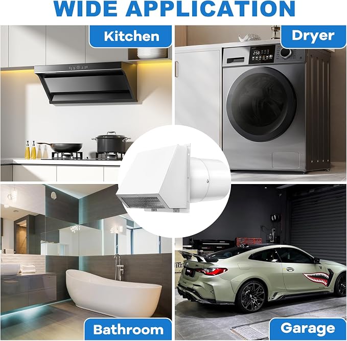 6 Inch Microwave Vent Cover Outdoor Hooded Wall Vent Range Hood Wall Exhaust Vent Cover for Kitchen, Garage, Fits 6’’ Round