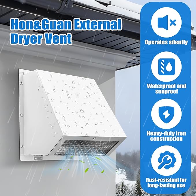 6 Inch Microwave Vent Cover Outdoor Hooded Wall Vent Range Hood Wall Exhaust Vent Cover for Kitchen, Garage, Fits 6’’ Round