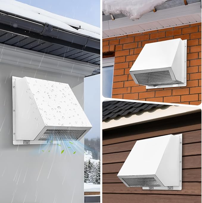 6 Inch Microwave Vent Cover Outdoor Hooded Wall Vent Range Hood Wall Exhaust Vent Cover for Kitchen, Garage, Fits 6’’ Round