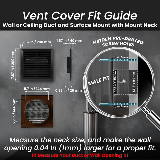 6 Inch (Opening) Black Air Vent Cover - Plastic Fresh Air Intake Vent for Round Duct - Register Vent Cover with, alternate