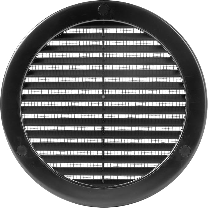 6" Inch Opening Diameter / Black Round Vent External Grille with Protective Mesh - Lightweight Plastic Register / Cover