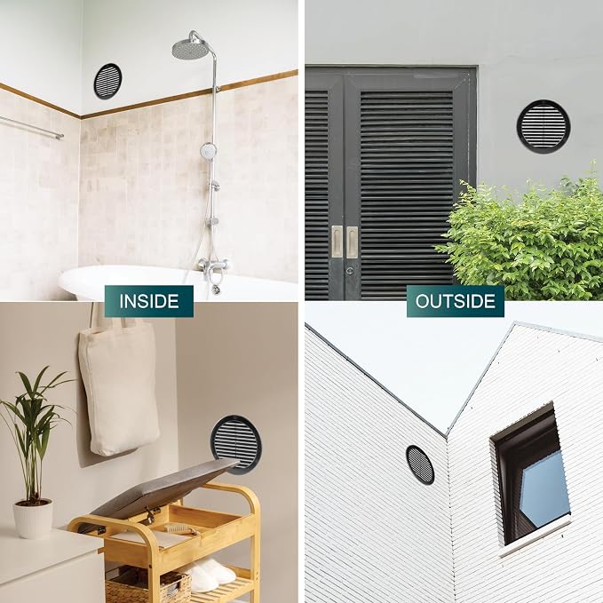 6" Inch Opening Diameter / Black Round Vent External Grille with Protective Mesh - Lightweight Plastic Register / Cover