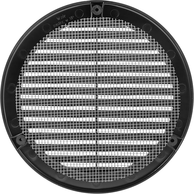 6" Inch Opening Diameter / Black Round Vent External Grille with Protective Mesh - Lightweight Plastic Register / Cover