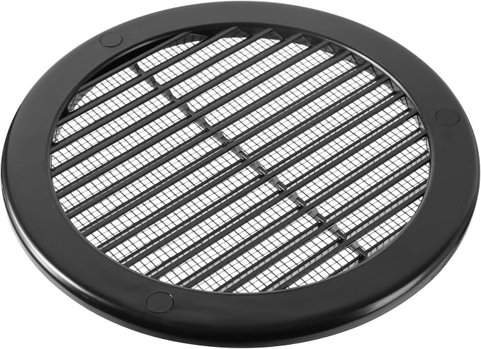 6" Inch Opening Diameter / Black Round Vent External Grille with Protective Mesh - Lightweight Plastic Register / Cover