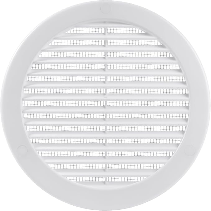6" Inch Opening Diameter / White Round Vent External Grille with Protective Mesh - Lightweight Plastic Register / Cover
