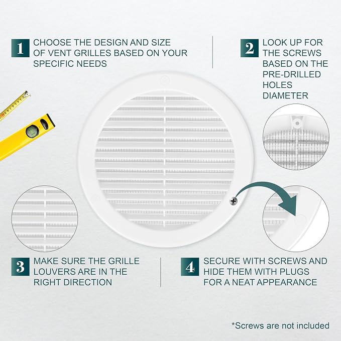 6" Inch Opening Diameter / White Round Vent External Grille with Protective Mesh - Lightweight Plastic Register / Cover