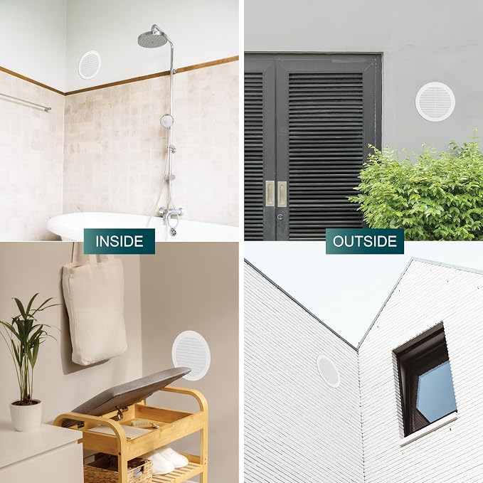 6" Inch Opening Diameter / White Round Vent External Grille with Protective Mesh - Lightweight Plastic Register / Cover