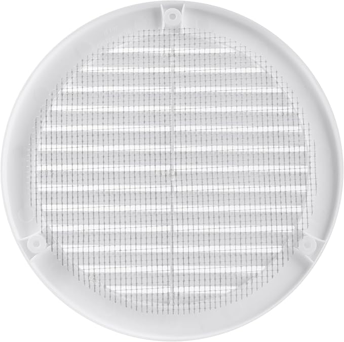 6" Inch Opening Diameter / White Round Vent External Grille with Protective Mesh - Lightweight Plastic Register / Cover