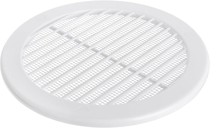 6" Inch Opening Diameter / White Round Vent External Grille with Protective Mesh - Lightweight Plastic Register / Cover
