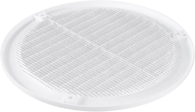 6" Inch Opening Diameter / White Round Vent External Grille with Protective Mesh - Lightweight Plastic Register / Cover