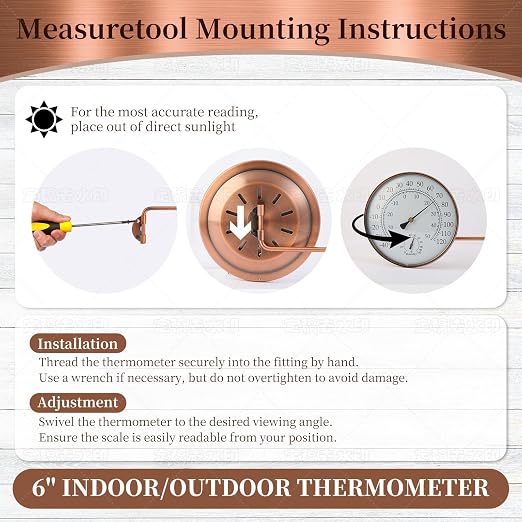 6-Inch Outdoor Thermometer for Patio. Accurate Window Thermometer for Outside Temperature, Greenhouse, Garage.Solid Brass