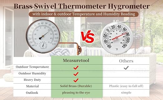 6-Inch Outdoor Thermometer for Patio. Accurate Window Thermometer for Outside Temperature, Greenhouse, Garage.Solid Brass